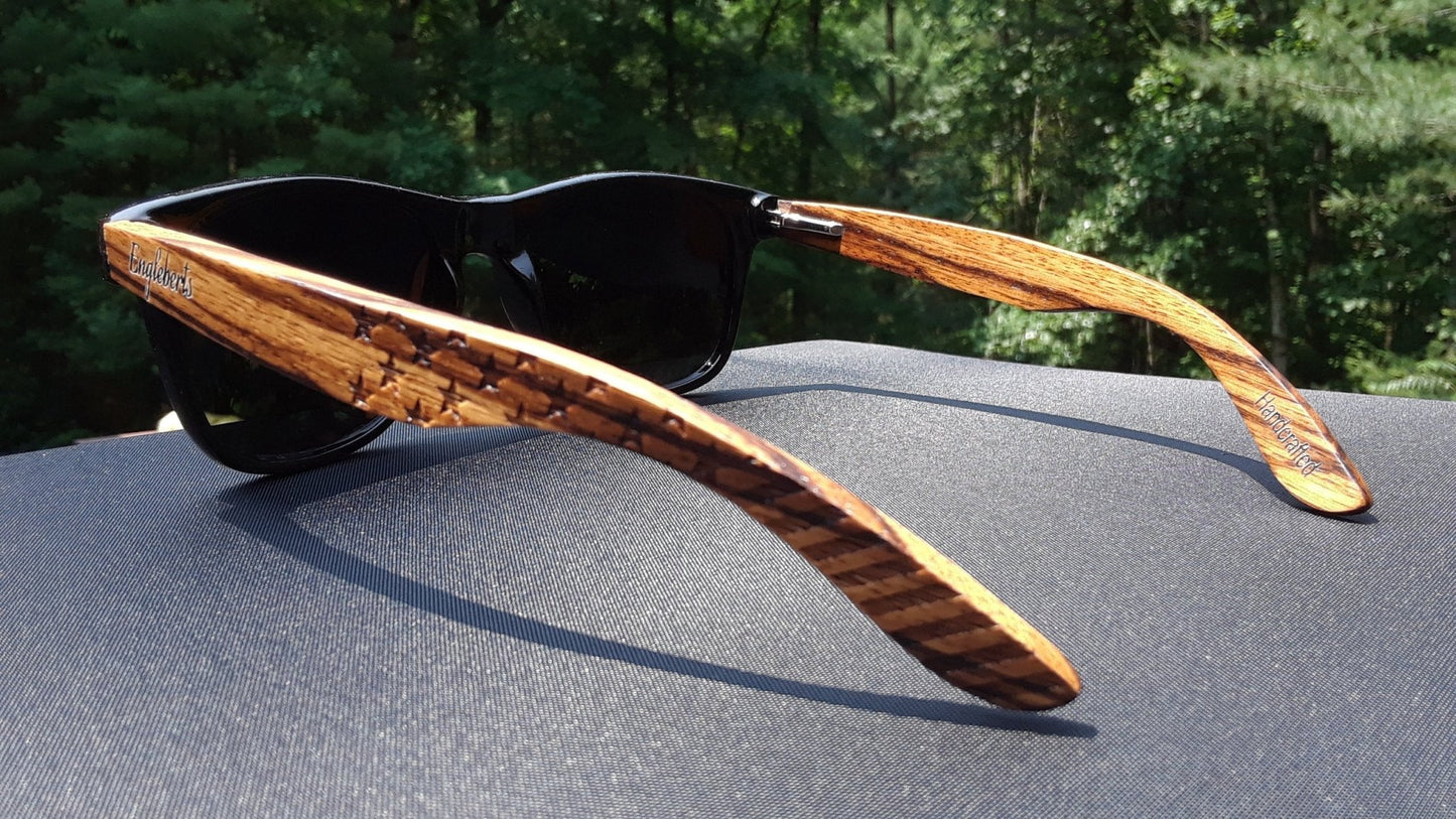 Zebrawood Sunglasses, Stars and Bars With Wooden Case, Polarized, - Day Trip So Cal