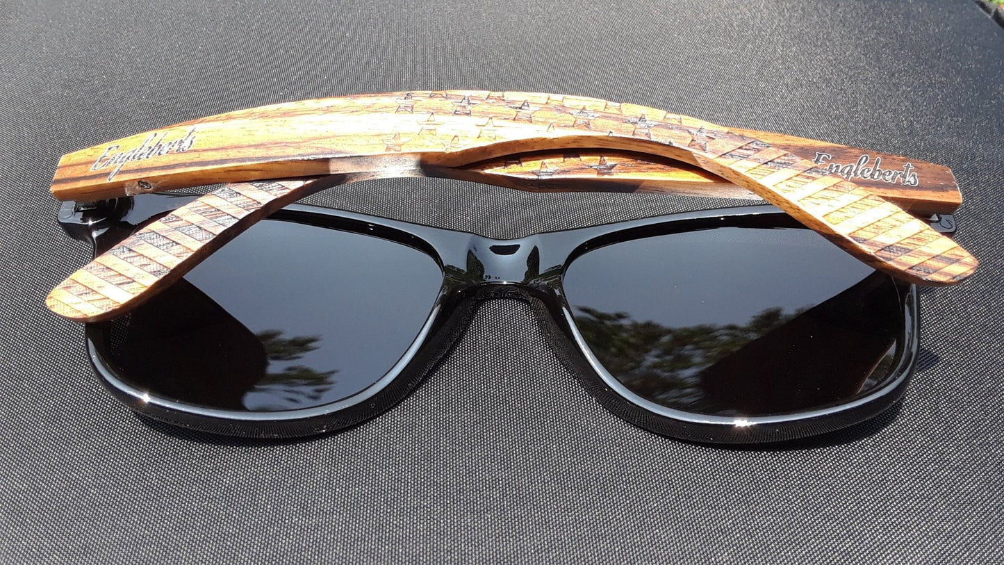 Zebrawood Sunglasses, Stars and Bars With Wooden Case, Polarized, - Day Trip So Cal