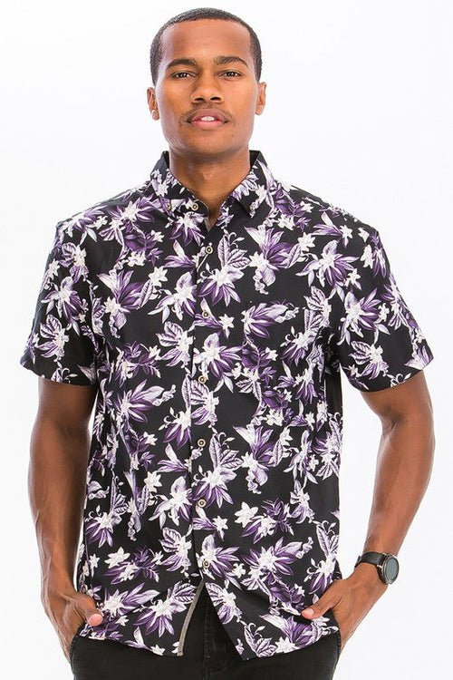 Weiv Mens Print Hawaiian Button Down Shirt WS7015 - Day Trip So Cal