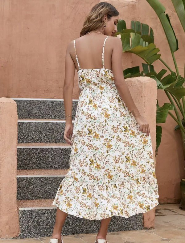 Elegant Floral Midi Dress with Adjustable Straps - Day Trip So Cal