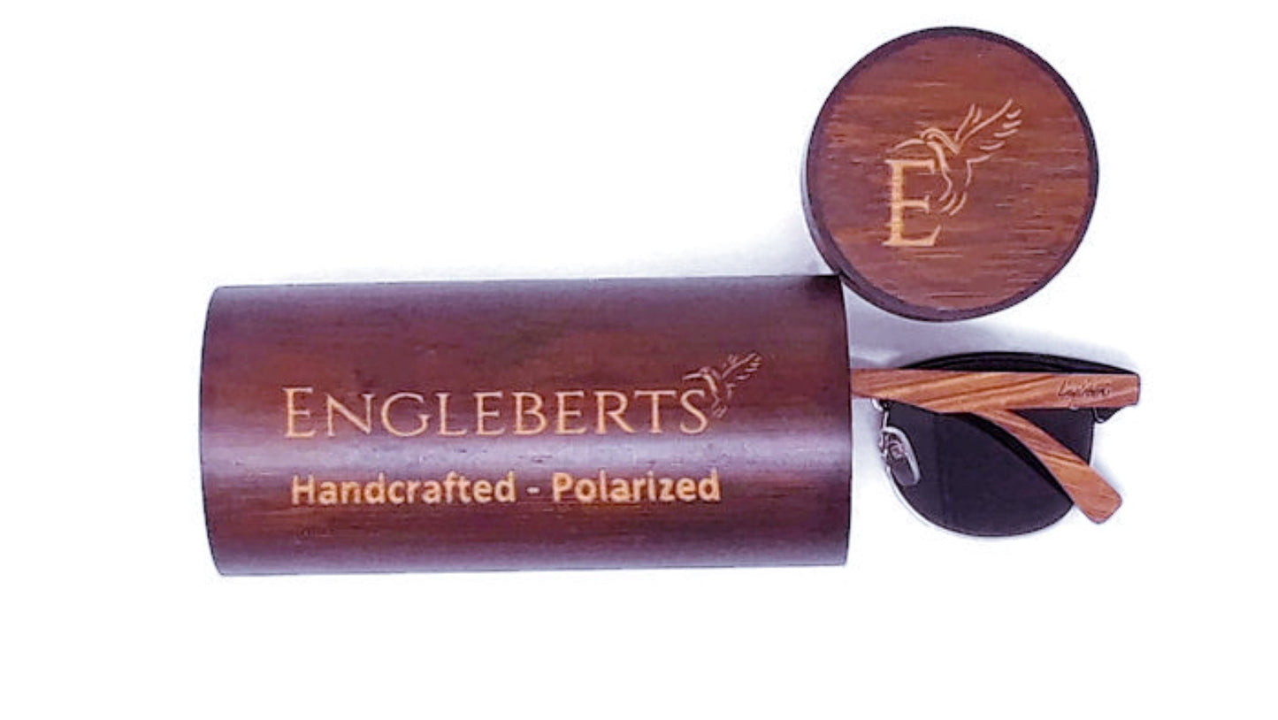 Real Walnut Wood Club Style Sunglasses With Bamboo Case, Polarized - Day Trip So Cal