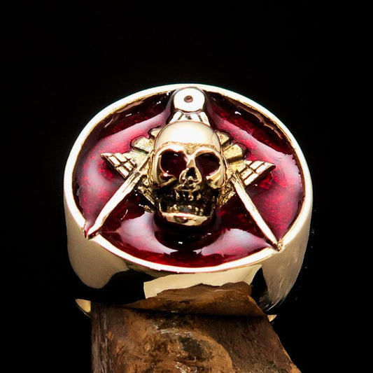 Perfectly crafted Men's Masonic Skull Ring Red - Solid Brass - Day Trip So Cal