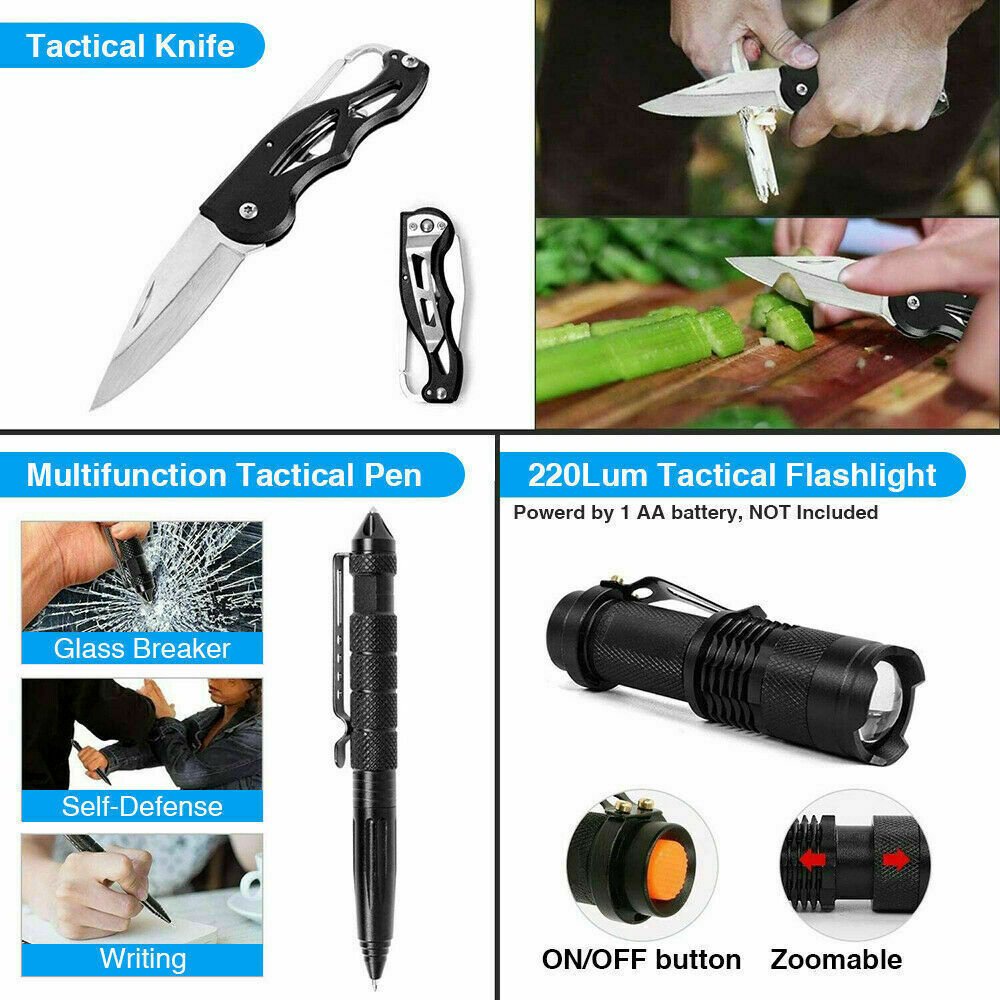 14 - In - 1 Outdoor Emergency Survival Kit Camping Hiking Tactical Gear Case Set Box - Day Trip So Cal