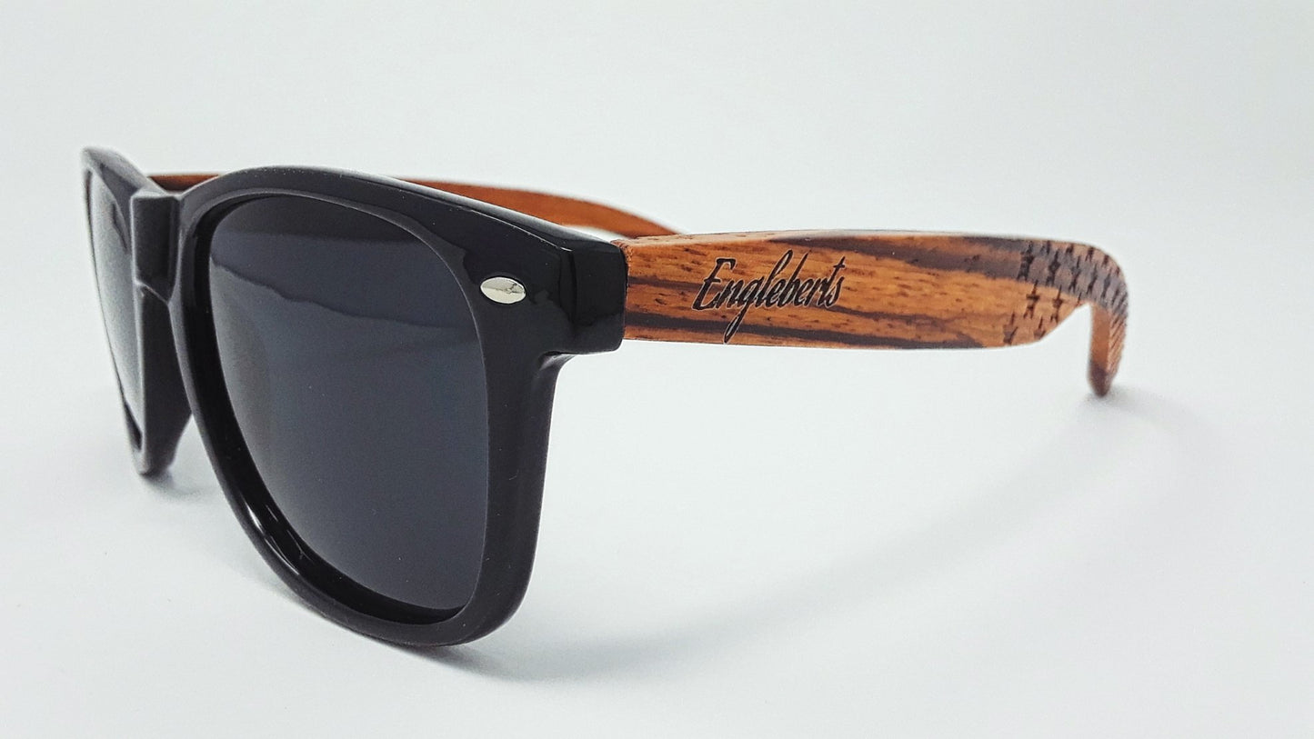 Zebrawood Sunglasses, Stars and Bars With Wooden Case, Polarized, - Day Trip So Cal