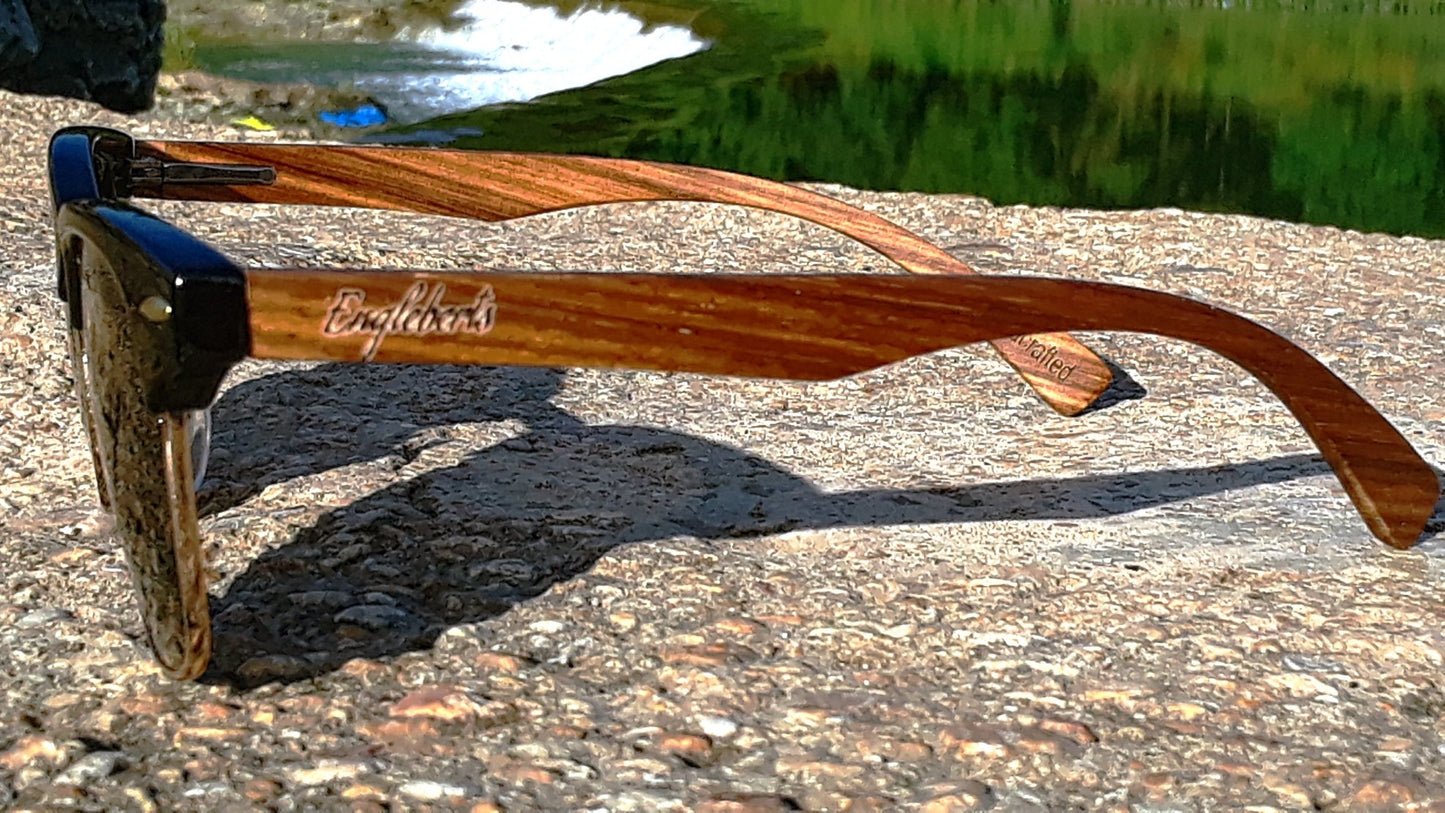 Real Walnut Wood Club Style Sunglasses With Bamboo Case, Polarized - Day Trip So Cal