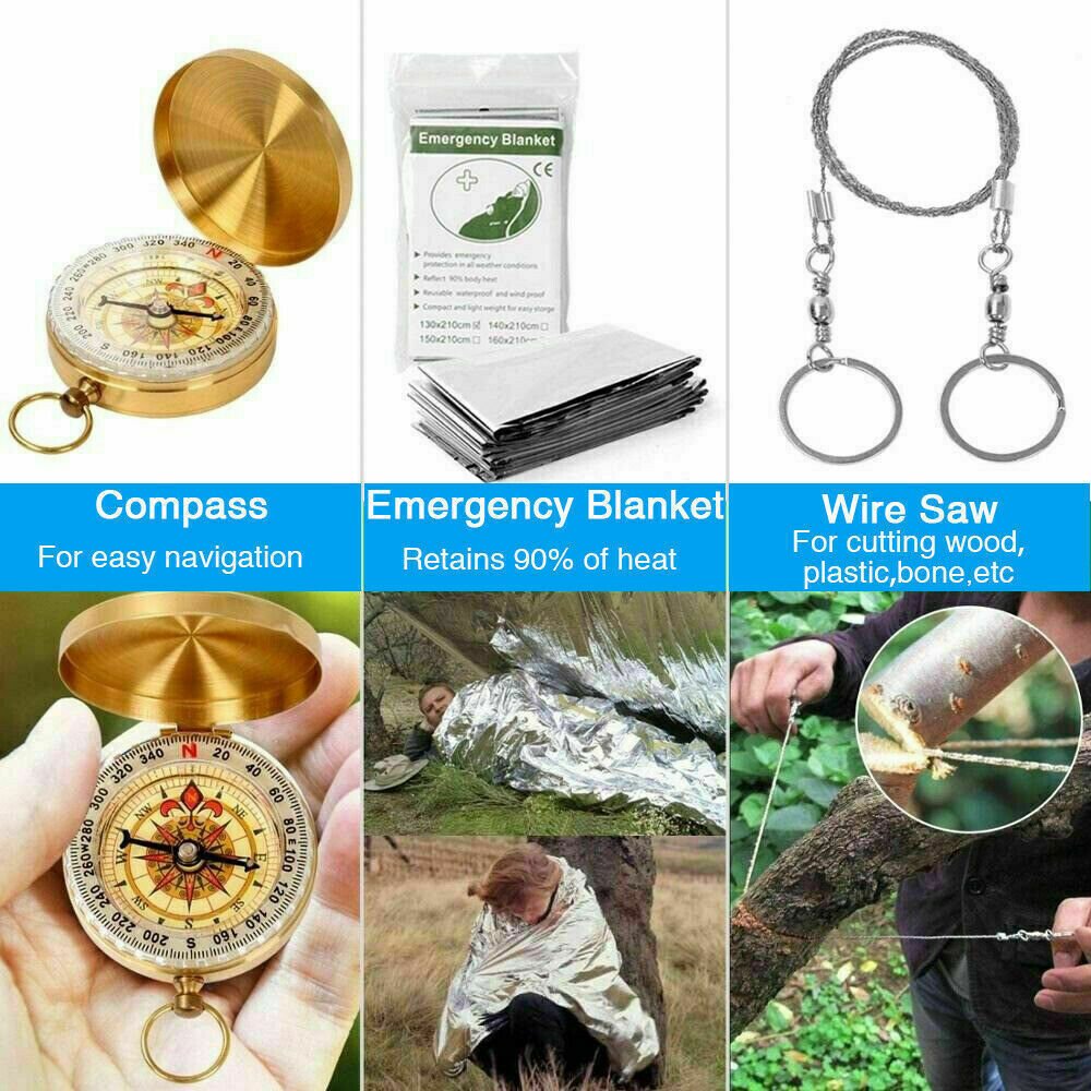 14 - In - 1 Outdoor Emergency Survival Kit Camping Hiking Tactical Gear Case Set Box - Day Trip So Cal