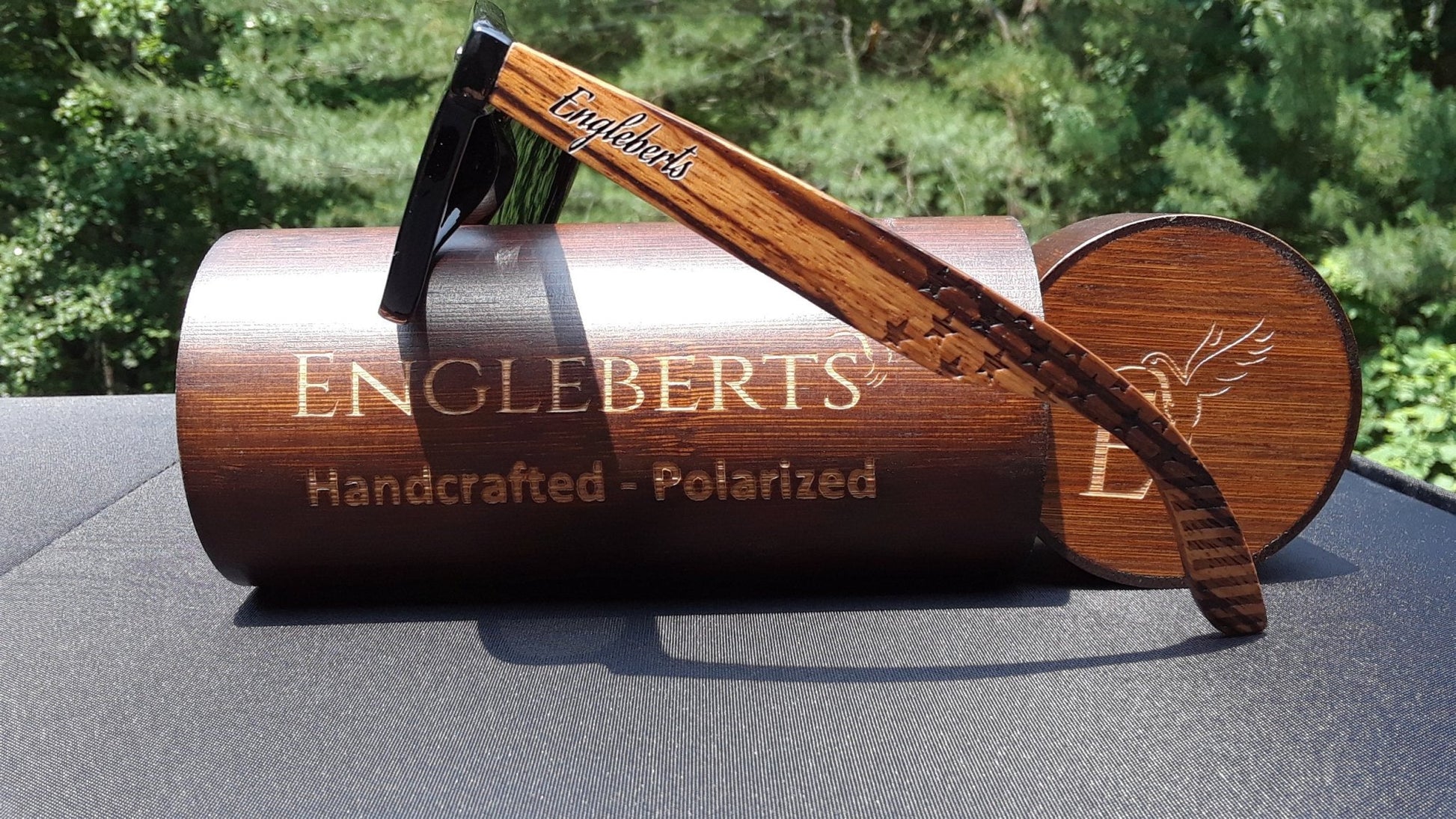 Zebrawood Sunglasses, Stars and Bars With Wooden Case, Polarized, - Day Trip So Cal