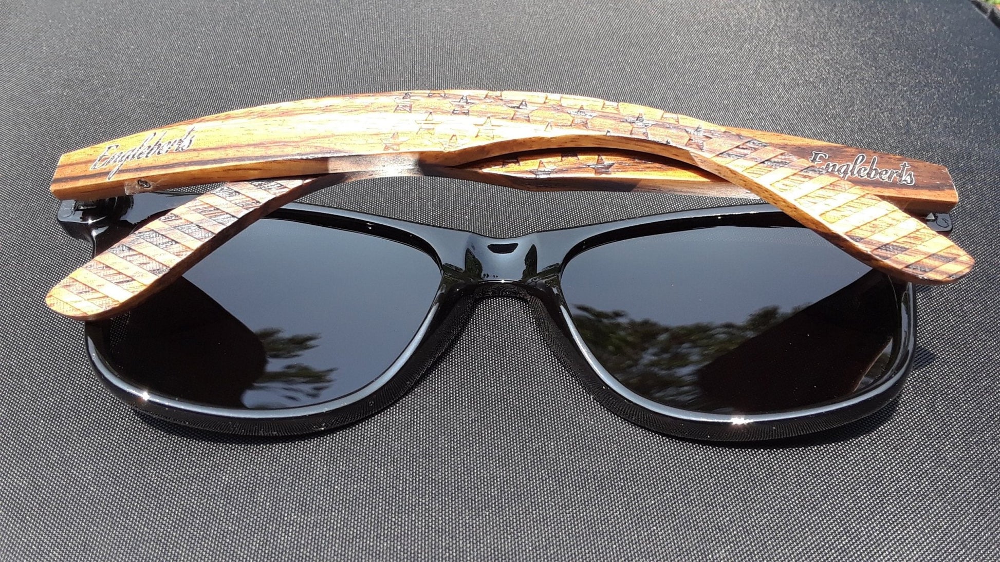 Zebrawood Sunglasses, Stars and Bars With Wooden Case, Polarized, - Day Trip So Cal