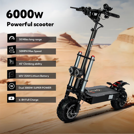 Electric Scooter With Seat, 6000W Power Dual Motor Top Speed 50MPH 60V 35Ah Battery 50 Miles Range, 11 Inch Off - Road Tires For Street Commuting And Limit Offroad - Day Trip So Cal