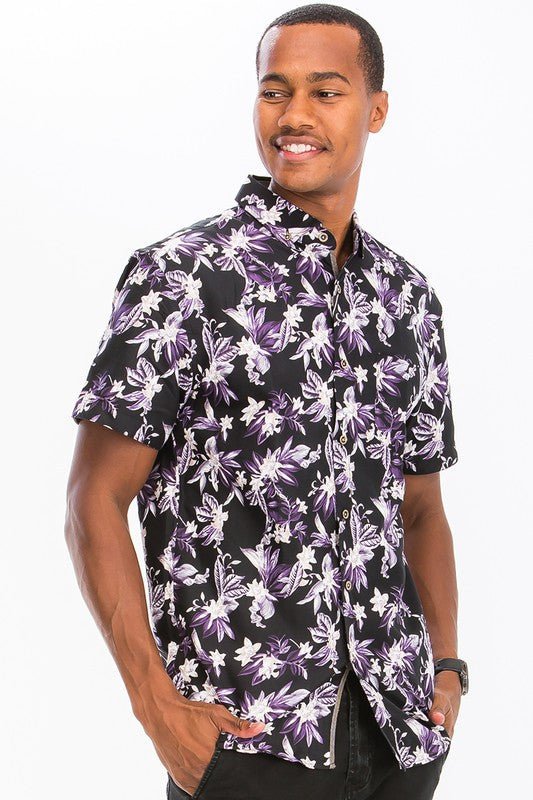 Weiv Mens Print Hawaiian Button Down Shirt WS7015 - Day Trip So Cal