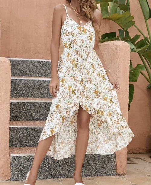 Elegant Floral Midi Dress with Adjustable Straps - Day Trip So Cal