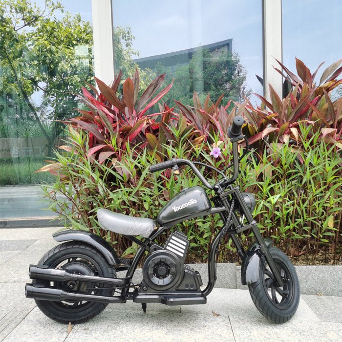 Youmota Electric Bike, 10mph & 150lb Max, 24V Ride On Toy For Kids With LED Lights, Motorcycle Sound, Drum Brake, Handbrake, Twist - Grip Throttle, 12inch Air - filled Tires - Black - Day Trip So Cal