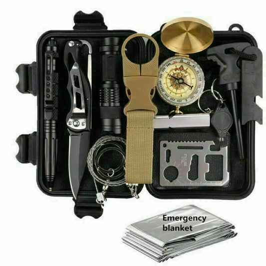 14 - In - 1 Outdoor Emergency Survival Kit Camping Hiking Tactical Gear Case Set Box - Day Trip So Cal