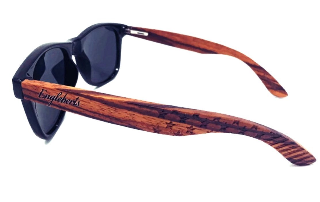 Zebrawood Sunglasses, Stars and Bars With Wooden Case, Polarized, - Day Trip So Cal