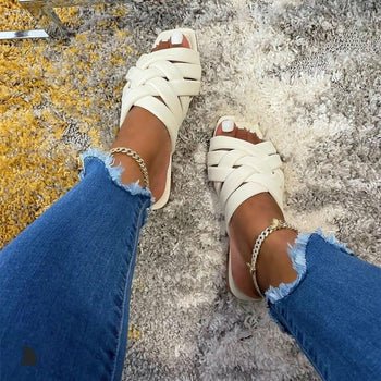 Summer Casual Outdoor Leather Flat Women Slippers Blue/Pink/Beige - Day Trip So Cal