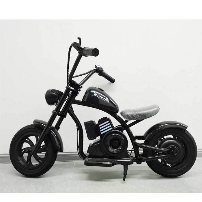 Youmota Electric Bike, 10mph & 150lb Max, 24V Ride On Toy For Kids With LED Lights, Motorcycle Sound, Drum Brake, Handbrake, Twist - Grip Throttle, 12inch Air - filled Tires - Black - Day Trip So Cal